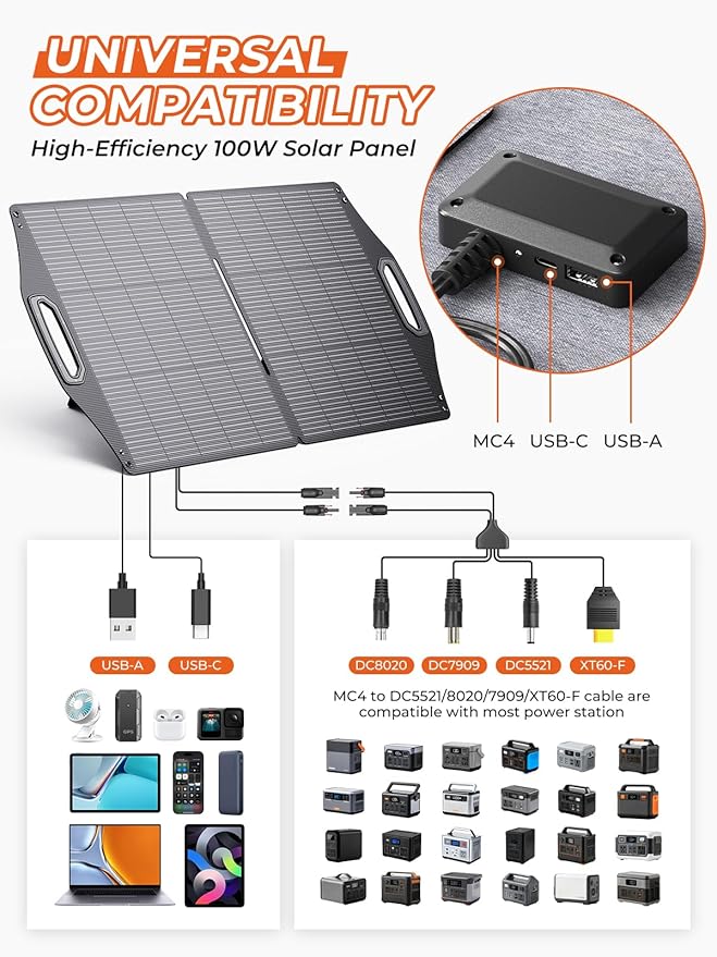BigBlue 100W Solar Panel w/USB-C+USB-A & MC-4 Ports, IP68 Waterproof, Camping - Image 2