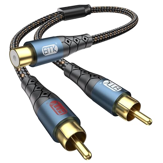 EMK RCA Splitter 2 Male to Female Extension Cable Dual Shielding Gold Plated by EMK