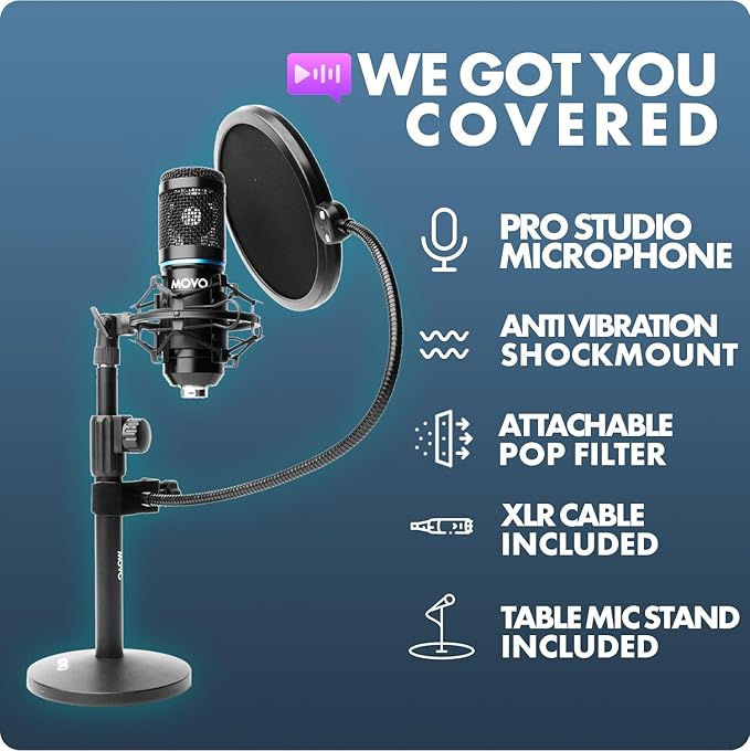 Movo PodPak4T 4-Pack Universal XLR Podcast Microphone Bundle- Includes 4 - Image 4