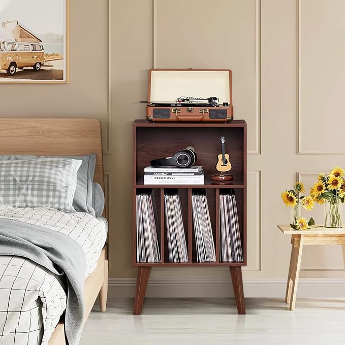 Lerliuo Record Player Stand, Walnut Turntable Stand Holds up to 160 Albums - Image 9