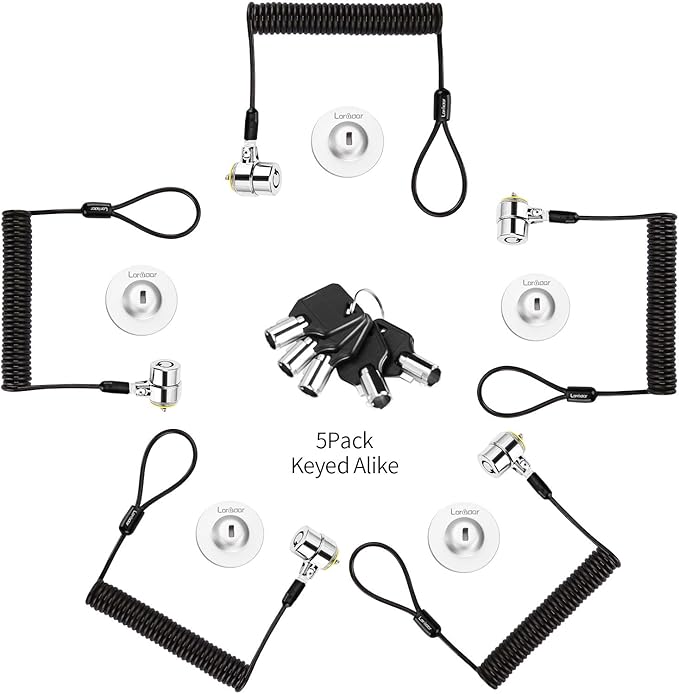 Keyed Alike 5Pack Security Hardware Cable Lock Kit, Retractable Cable Lock by LORADAR