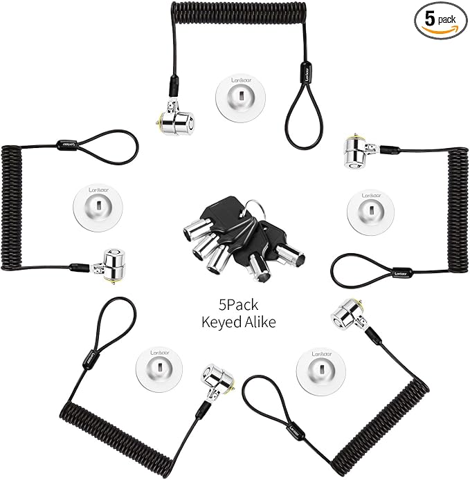 5Pack Single Package keyed Alike Security Hardware Cable Lock Kit Laptop Lock by LORADAR