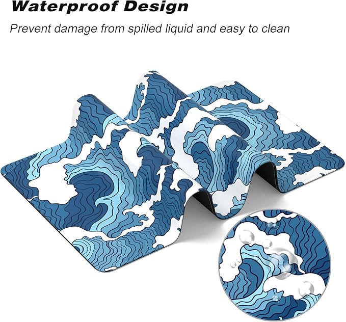 Extended Gaming Mouse Pad, Japanese Blue White Wave Mousepad, XL Large Mouse - Image 5