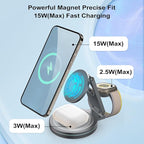 Foldable 360º Rotatable Zinc Alloy 3-in-1 Magnetic Wireless Charger, Charging - Image 4