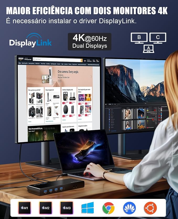 WAVLINK Pro Dual 4K@60Hz Universal Docking Station | USB 3.0/USB-C Laptop Dock - Image 3