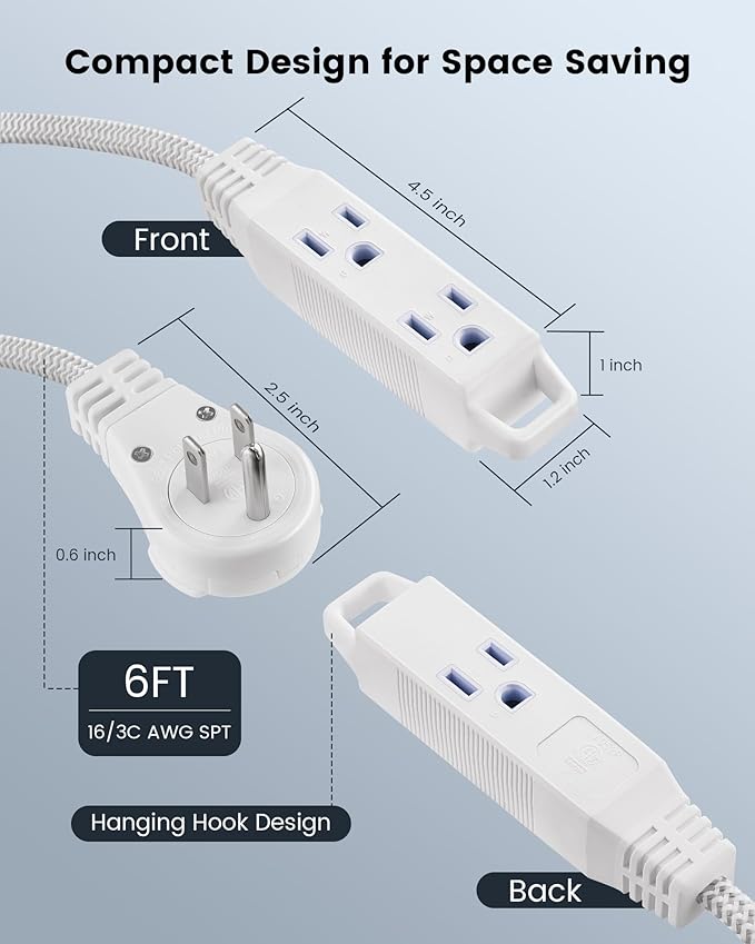 SURAIELEC 6FT Flat Extension Cord - Image 7