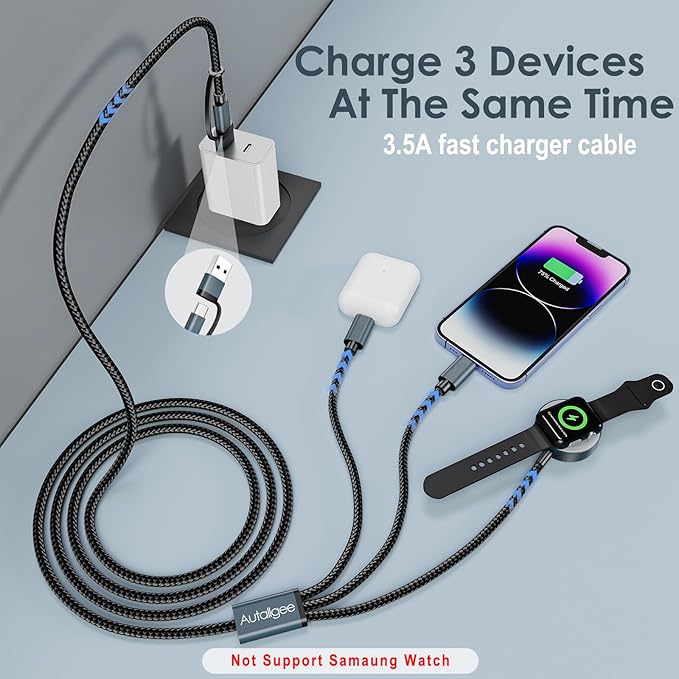 5FT iWatch Charger 3 in 2 for Apple Watch Charger Travel Essentials Multi - Image 2