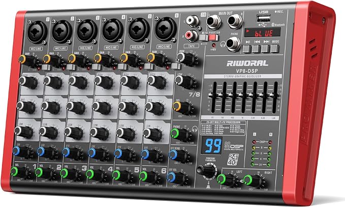 8 Channel Audio Interface Sound Board Mixing Console XLR 1/4 inch Jack USB by RiworalAudio