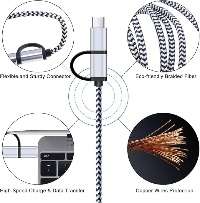 USB C Cable, SIXSIM 3Pack 6Ft 2 in 1 Cable Type C Charger Cable Nylon Braided - Image 6