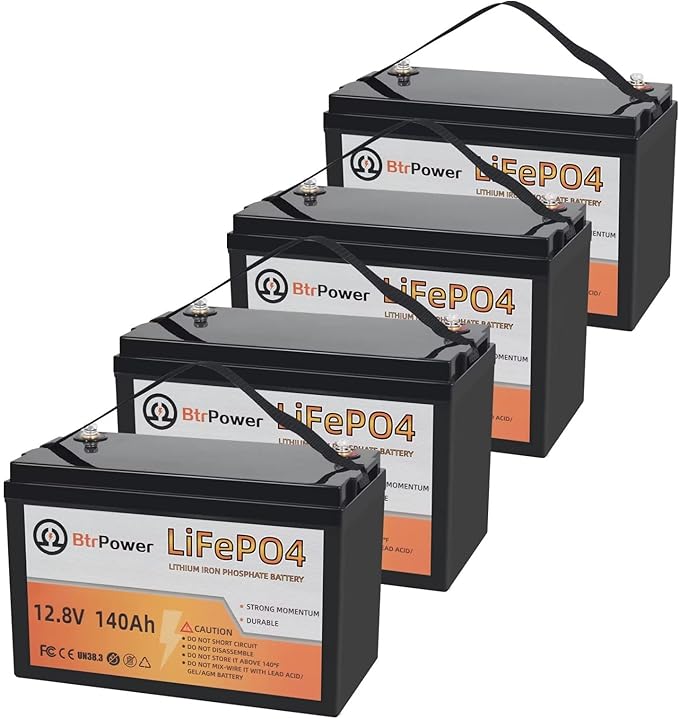 4 Pack 12V 140Ah Lithium LiFePO4 Deep Cycle Battery, Support 4S4P, Built-in by Cymoye