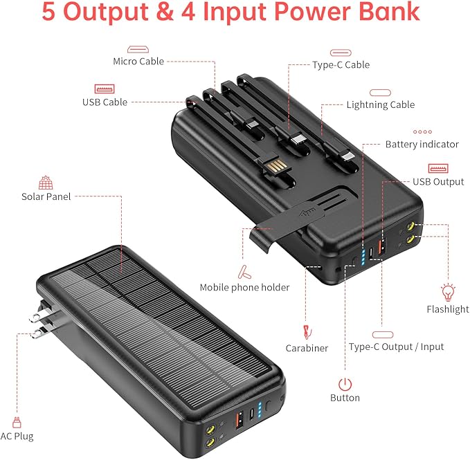 Portable Charger with Built in Cable and Wall Plug 50000mAh PD30W Fast Charging - Image 6