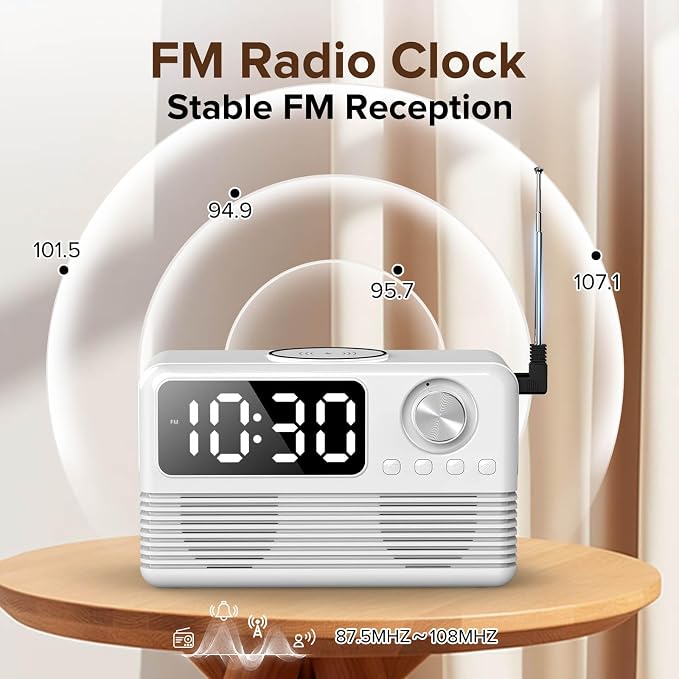 15W Fast Wireless Charger with Bluetooth Speaker and Alarm Clock Radio - Image 5
