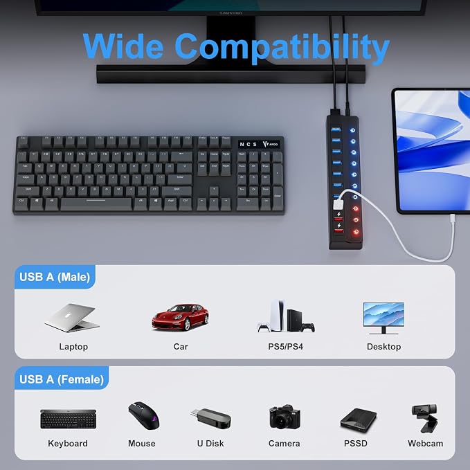 Powered USB Hub, 10-Port USB Splitter Hub - Image 6