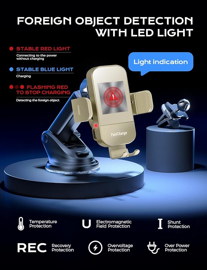 Wireless Car Charger, 15W Fast Charging Auto Clamping Car Charger Phone Mount - Image 9