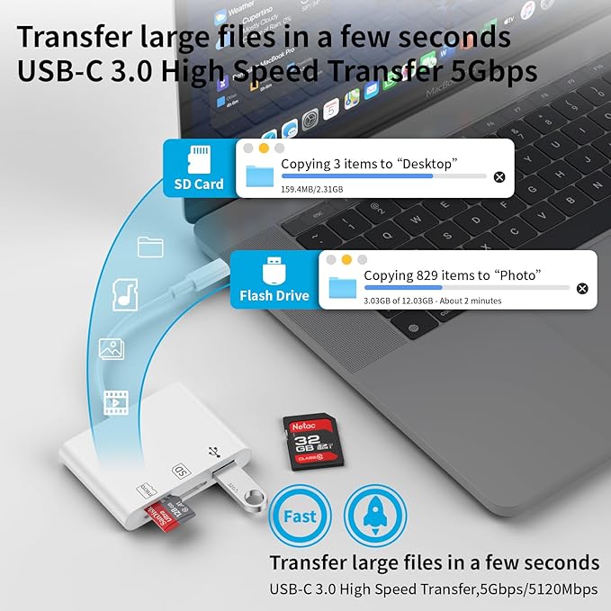 USB C SD Card Reader, 3 in 1 USB C Memory Card Reader - Image 4