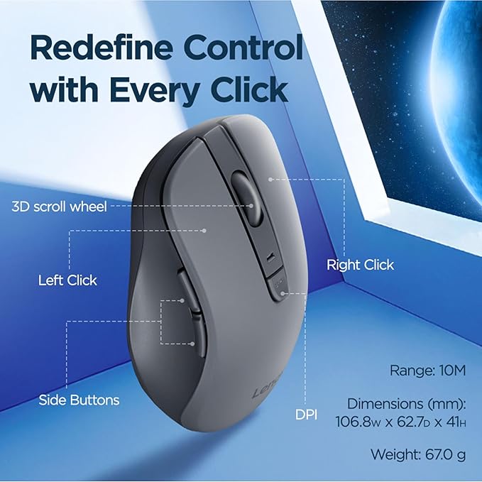 Lenovo WL310 Bluetooth Silent Mouse, Adjustable DPI, Silent Clicks, Portable - Image 5
