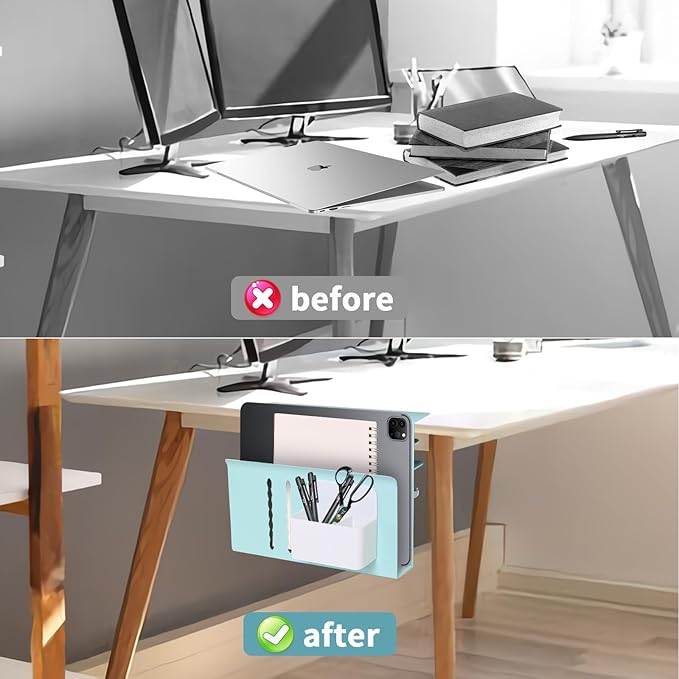 Desk Side Storage Organizer, Under Desk Laptop Holder Clamp on Table Shelf - Image 3