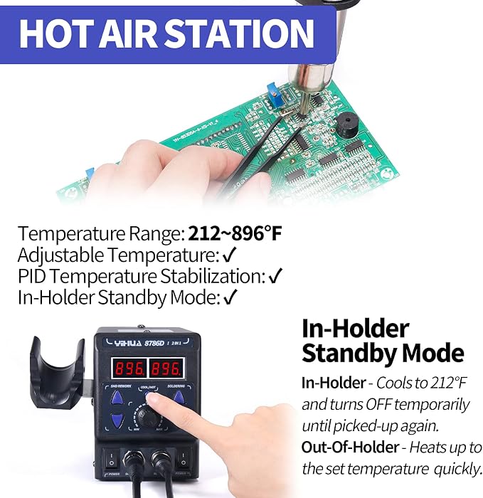 YIHUA 8786D I 2 in 1 Hot Air Rework and Soldering Iron Station - Image 5