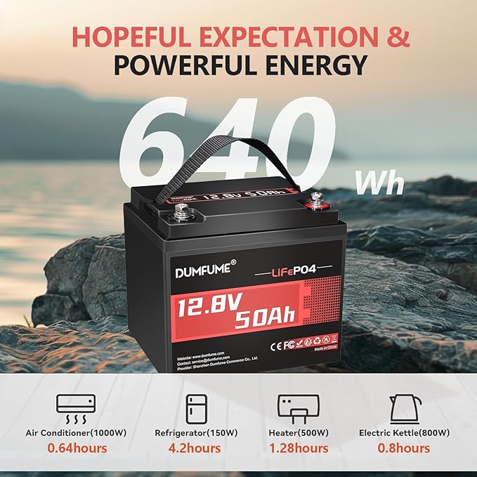 12.8V 50Ah LiFePO4 Lithium Battery, Built-in 50A BMS, 640Wh Capacity, 4000+ - Image 6
