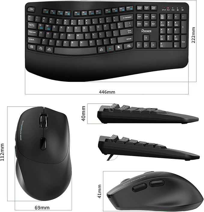 Wireless Keyboard and Mouse Combo, Full Size Wave Keys Ergonomic 2.4G Keyboard - Image 8