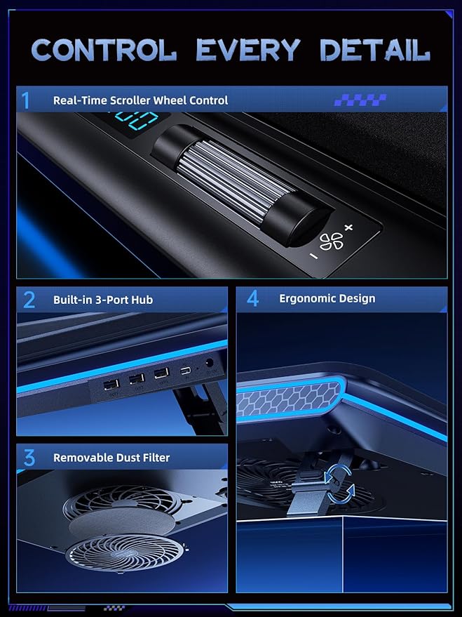 llano V12 Gaming Laptop Cooling Pad, RGB Laptop Cooler, Laptop Cooling Fan Stand - Image 4