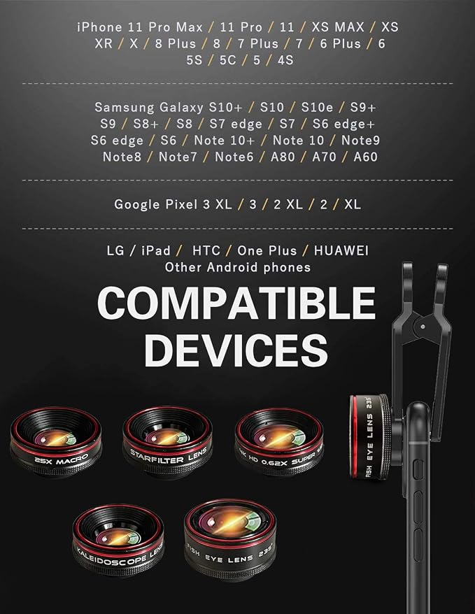 Phone Camera Lens Kit 10 in 1 for iPhone Samsung Pixel Android, 22X Telephoto - Image 8