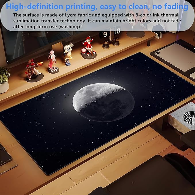 Moon Mouse Pad Sci-fi Galaxy Desk Mat Extended XL Large Gaming Mousepad Dark - Image 5
