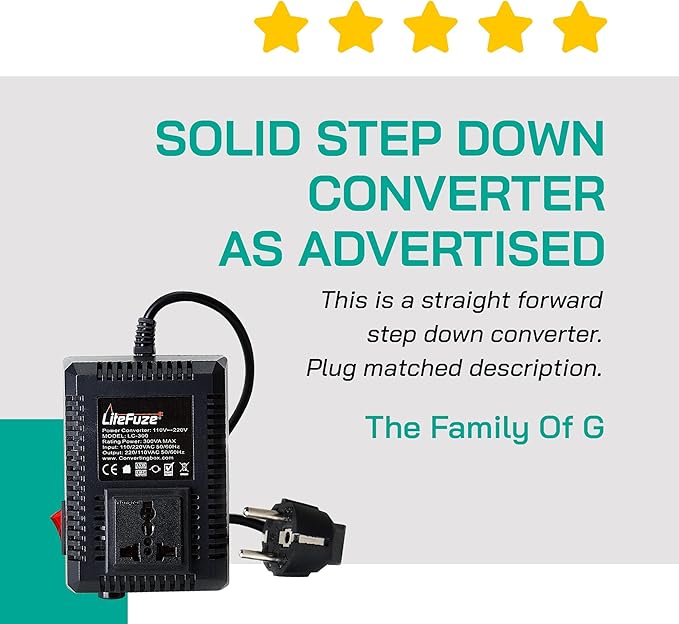 LiteFuze 300 Watt Step Up/Step Down Travel Voltage Converter, 220/110v to - Image 9