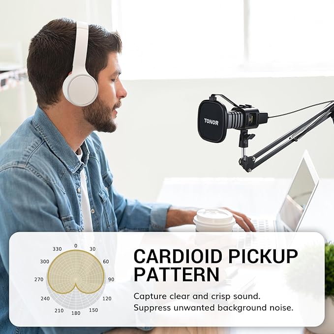 TONOR USB Microphone Kit, PC Podcast Recording Cardioid Condenser Computer Mic - Image 4
