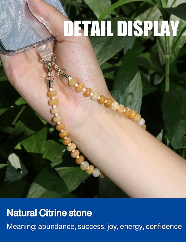 Handmade Natural Gemstone Beaded Charm Cell Phone Camera Lanyard, Wrist Strap - Image 2