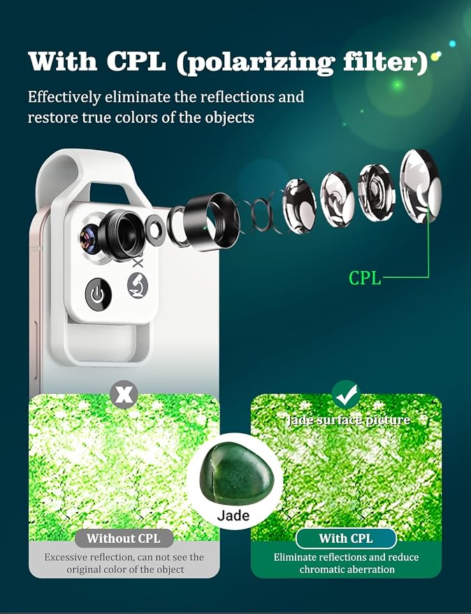 Phone Microscope with CPL Lens/LED Light, 200X Pocket Microscope with Universal - Image 3