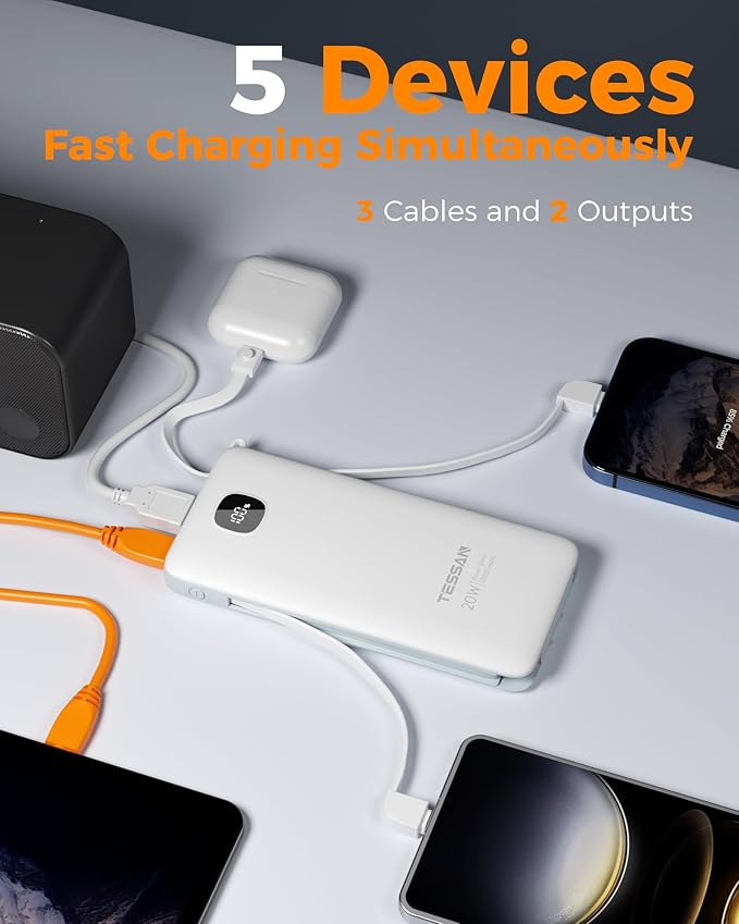 TESSAN Portable Charger with Built in Cables, 10000mAh Power Bank Fast Charging - Image 4