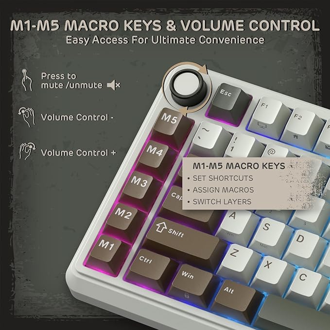 RK ROYAL KLUDGE L75 Gasket Mount Mechanical Keyboard w/Knob/Macro Keys & - Image 5