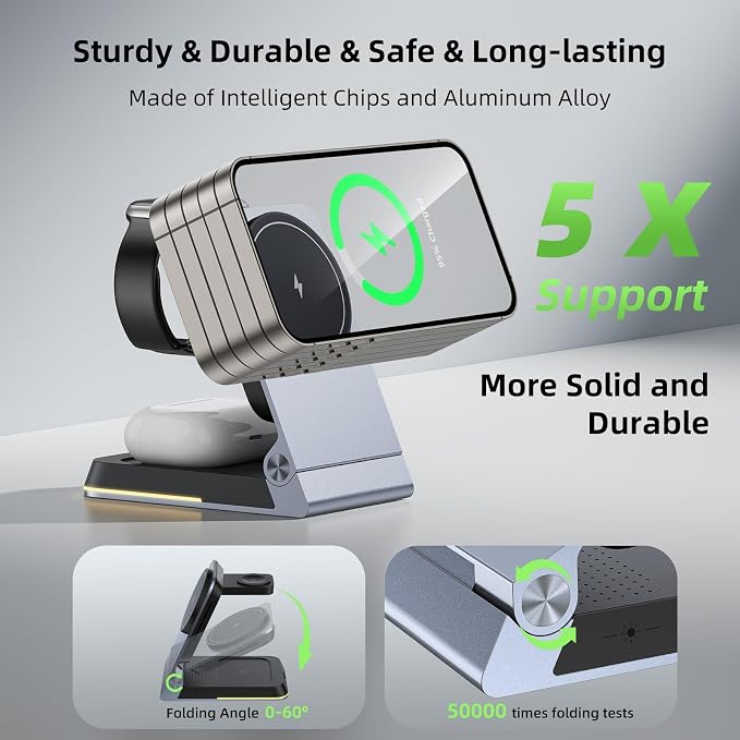 Aluminum 3 in 1 Wireless Charging Station, Foldable Wireless Charger - Image 4