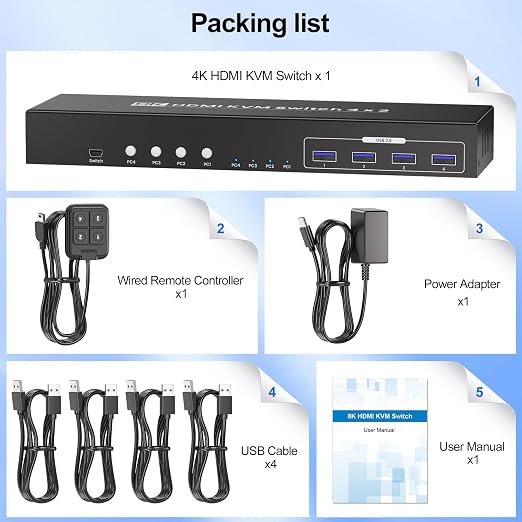 8K@60HZ 4K@120Hz HDMI KVM Switch 2 Monitors 4 Computers - Image 7