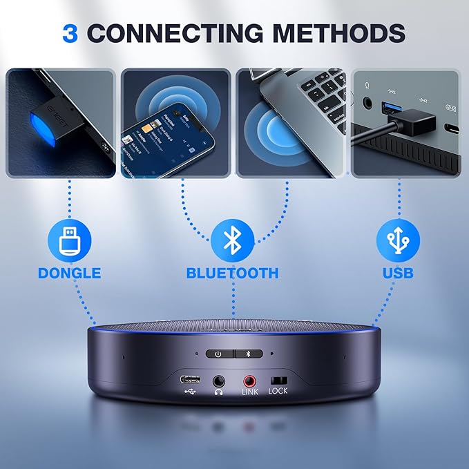 EMEET Bluetooth Speakerphone M3, Zoom Certified 4 AI Mics 360°Voice Pickup 18H - Image 7