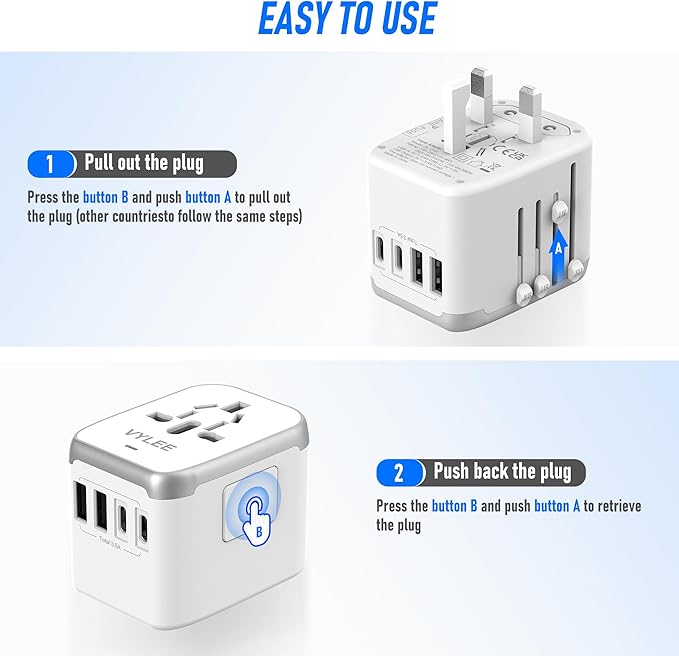 Universal International Power Travel Plug Adapter, 5 in 1 European Travel Plug - Image 4