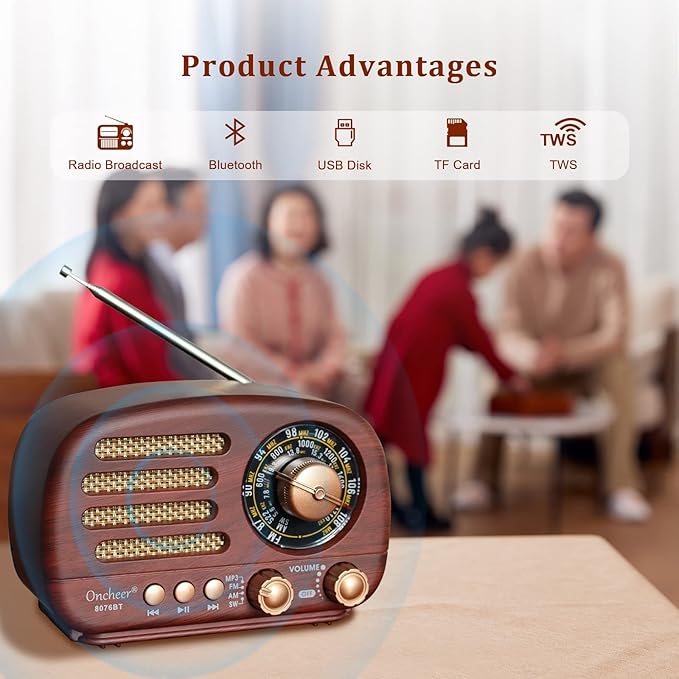 Oncheer Portable Vintage Retro Bluetooth Speaker Radio - Image 2