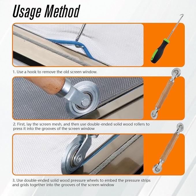 Screen Repair Tools, 6 in 1 Window Screen Installation Kit Include Screen - Image 7