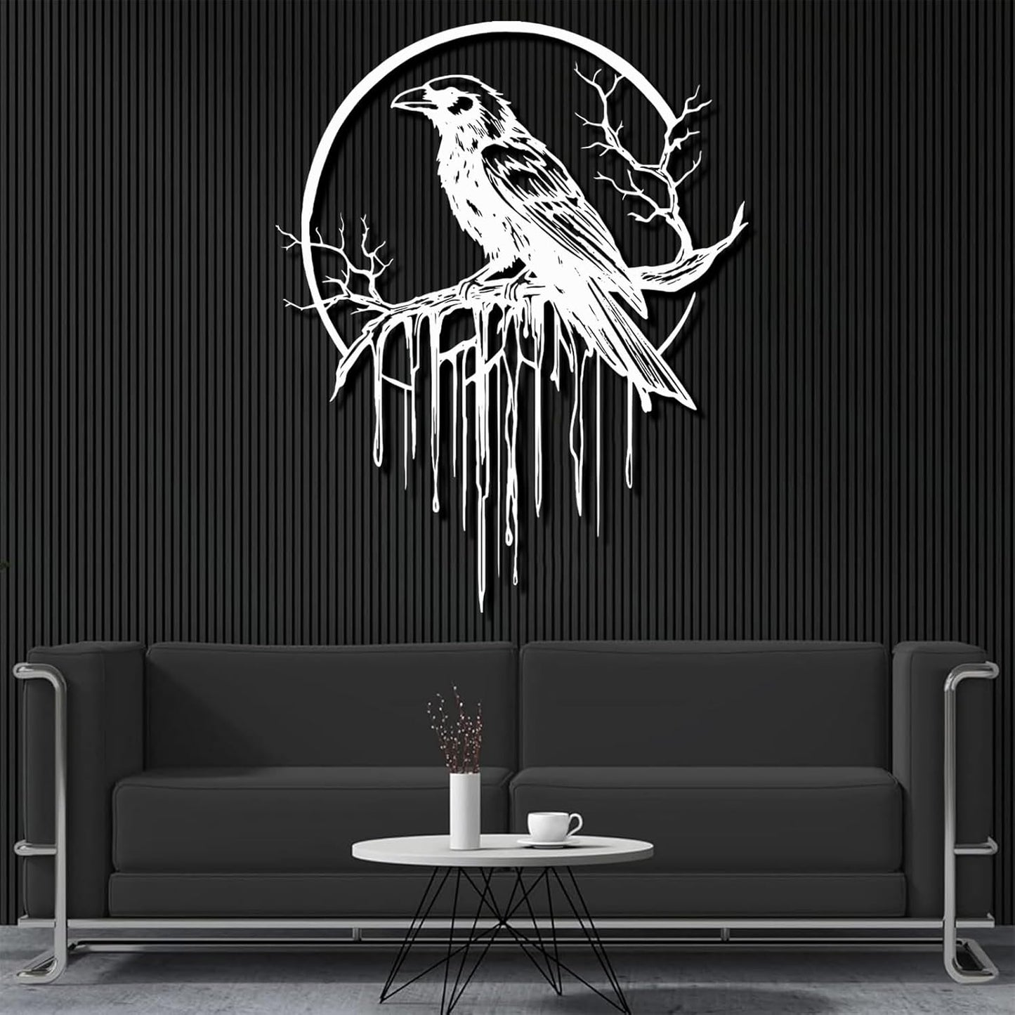 Crow Metal Wall Decor, Raven Wall Art, Large Gothic Raven Decor Hangings, Bird Wall Decor, Metal Tree Branch Decor, Ravens Sign, Raven Art for Living Room (Gold, 24"x19" | 60x48cm, metal wall art)
