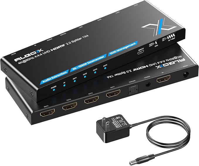 4K HDMI Splitter 1x4 with Audio Extractor, Downscaler & EDID, 4K@60Hz HDR HDMI by Unknown