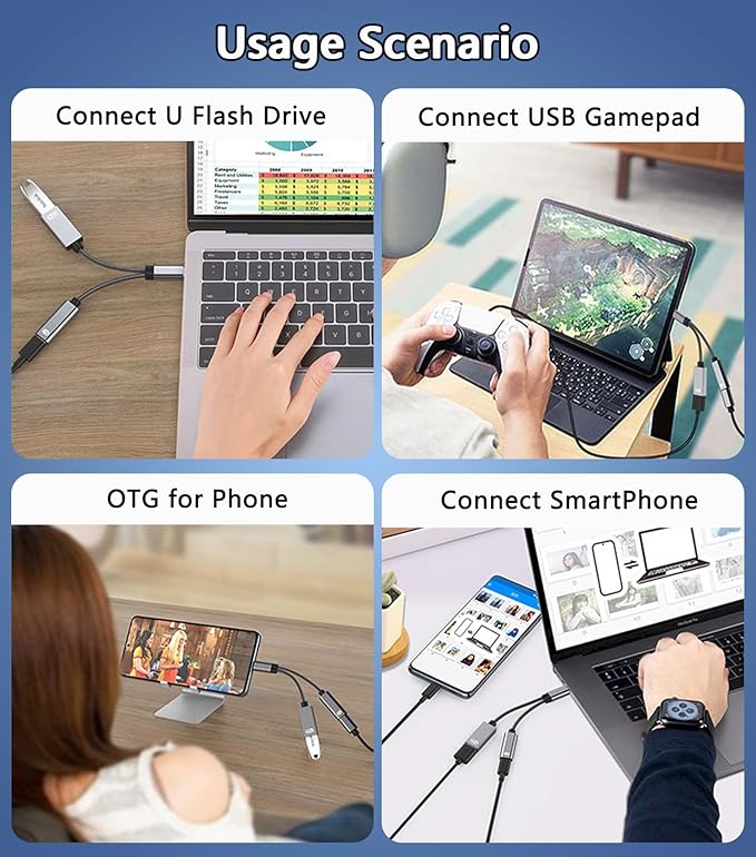 USB C to USB OTG Adapter, 2 in 1 USB C Splitter - Image 4