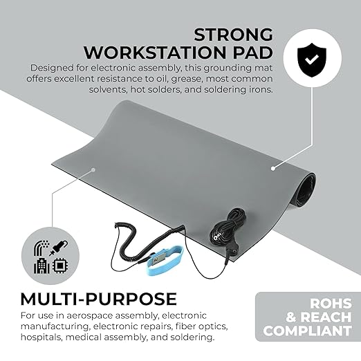 MWRF ESD Mat Kit with Wrist Strap and Grounding Cord - Image 2