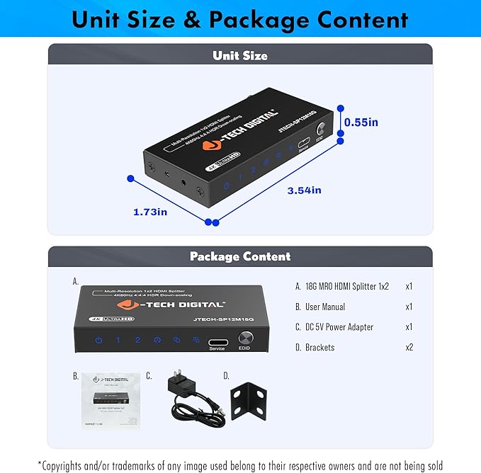 J-Tech Digital HDMI Splitter 1 in 2 Out 4K@60Hz, 1x2 HDMI Splitter - Image 9