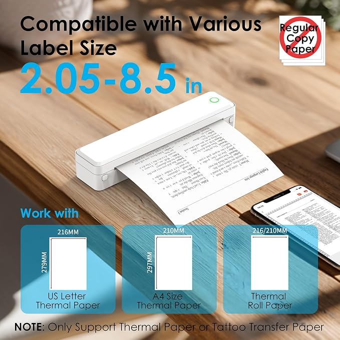 Portable Thermal Printer, Home Use, Office&School – Supports 8.5" x 11" US - Image 3