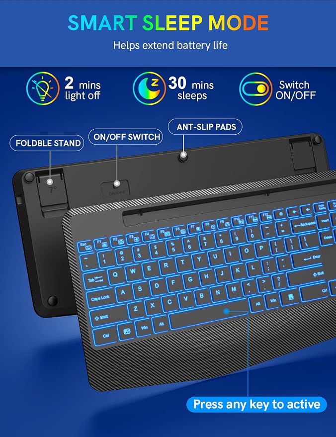 Wireless Keyboard with 7 Colored Backlits, Wrist Rest, Phone Holder, - Image 8