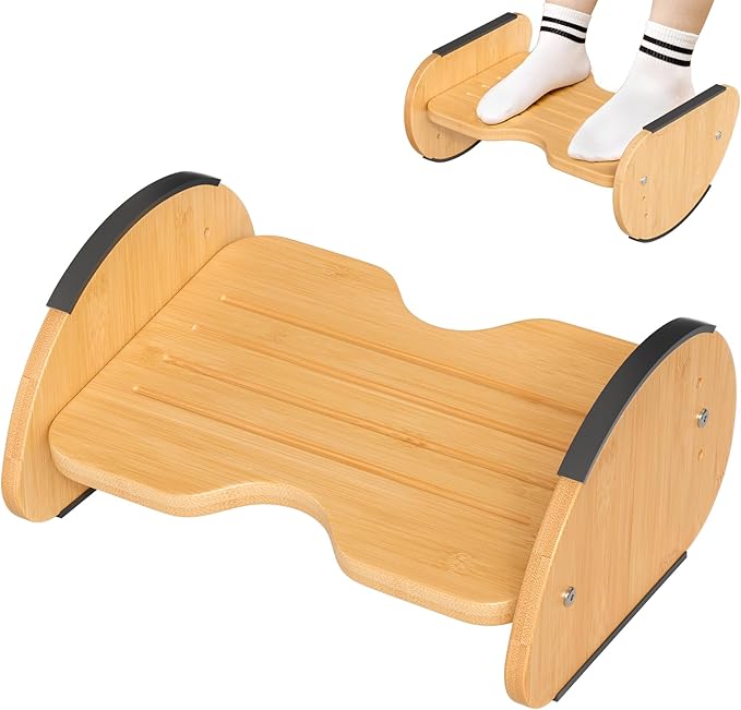 Amazer Bamboo Foot Rest for Under Desk at Work, 2-in-1 Reversible Rocking by Amazer
