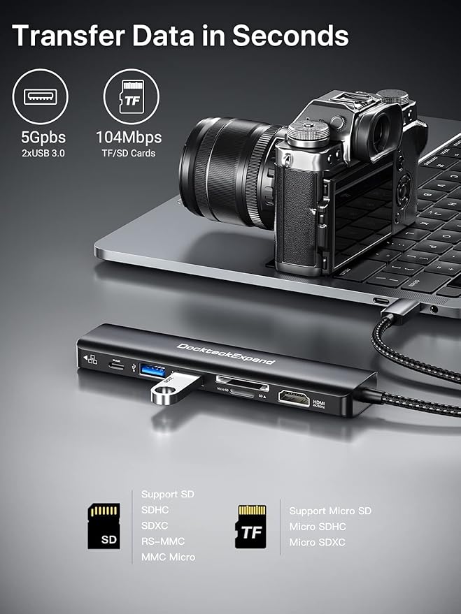 USB C Hub Multiport Adapter, DockteckExpand USB C Dongle 7 in 1 - Image 6