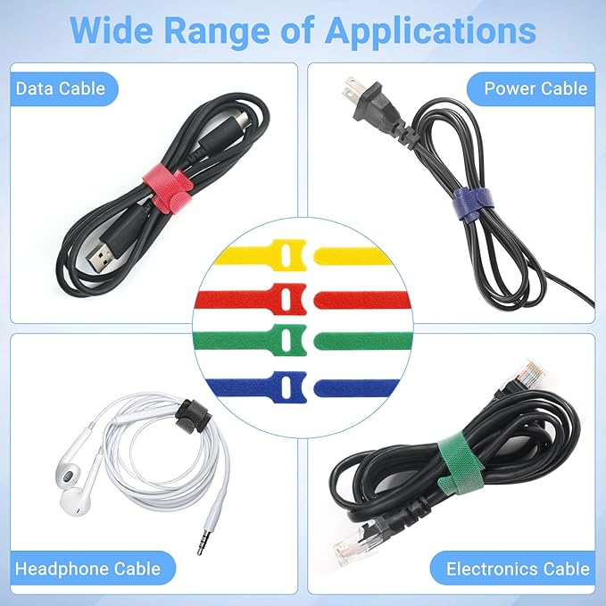 200 PCS Cable Ties Reusable 4+6+8inch Multi-Colour Cord Organizer - Image 7