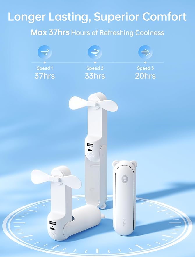 JISULIFE Handheld Fan with 4500 mAh Powerbank Max 37 Hours Runtime, Pocket - Image 3